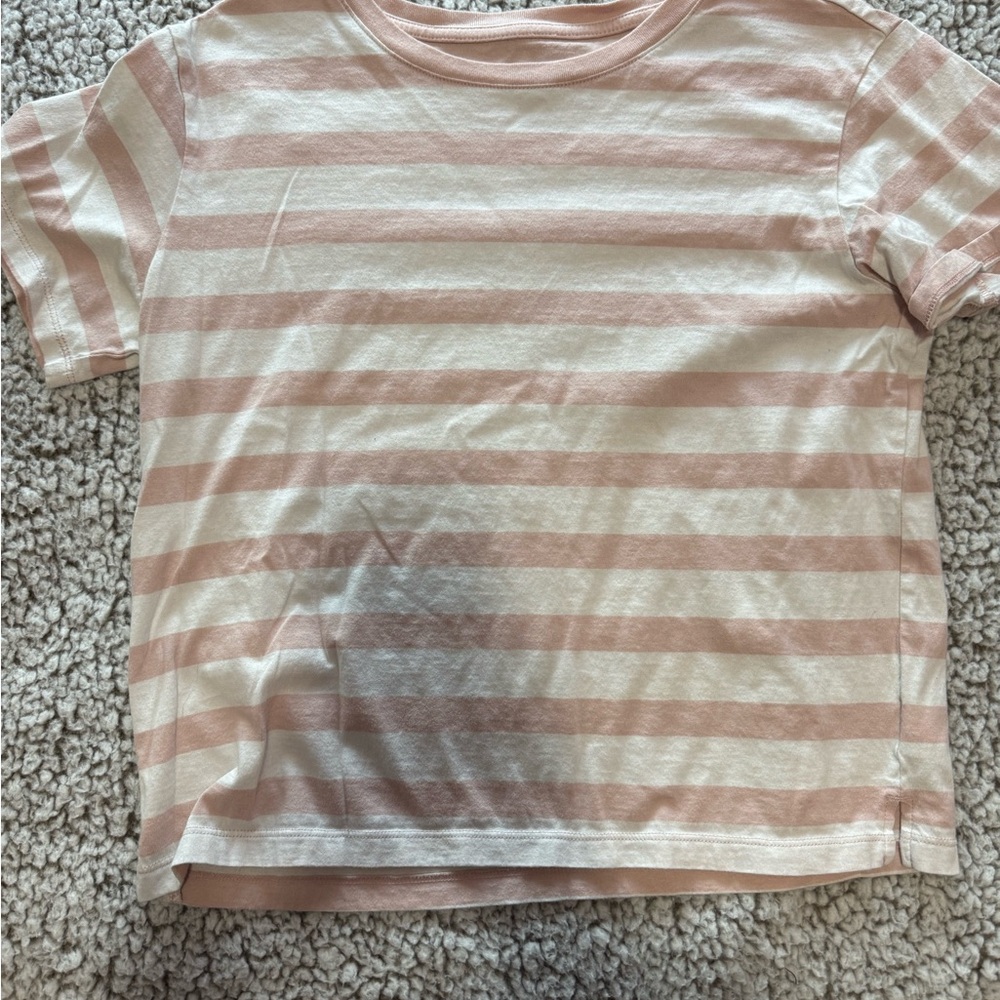 Casual Striped Boxy Crop Top in Pink and White